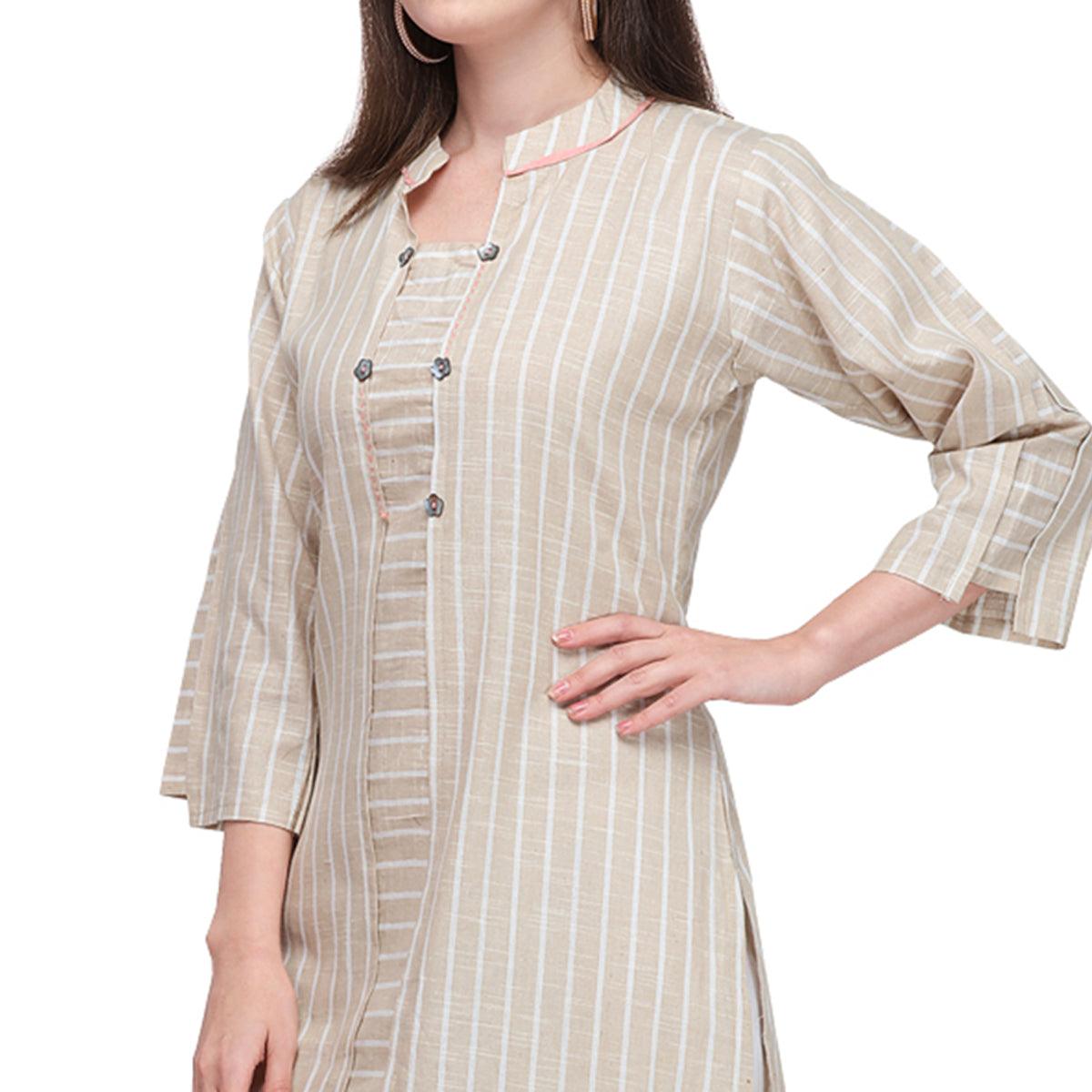 Entrancing Light Beige Colored Casual Wear Pure Cotton Kurti