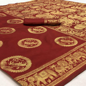 Entrancing Maroon Colored Festive Wear Woven Banarasi Silk Saree