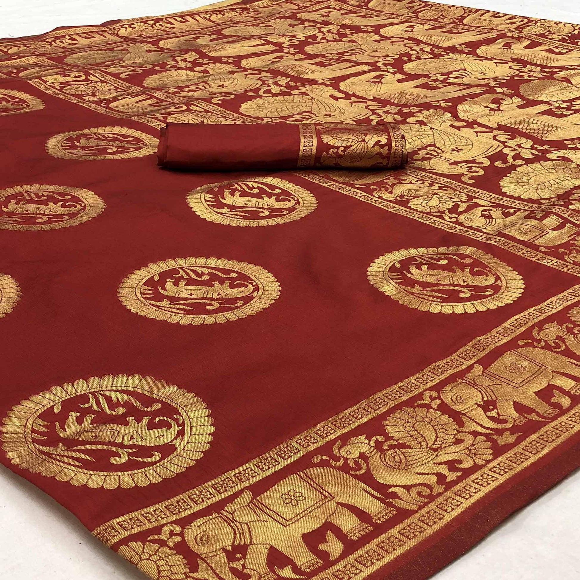 Entrancing Maroon Colored Festive Wear Woven Banarasi Silk Saree