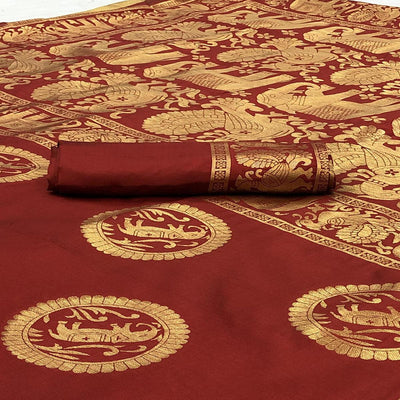 Entrancing Maroon Colored Festive Wear Woven Banarasi Silk Saree