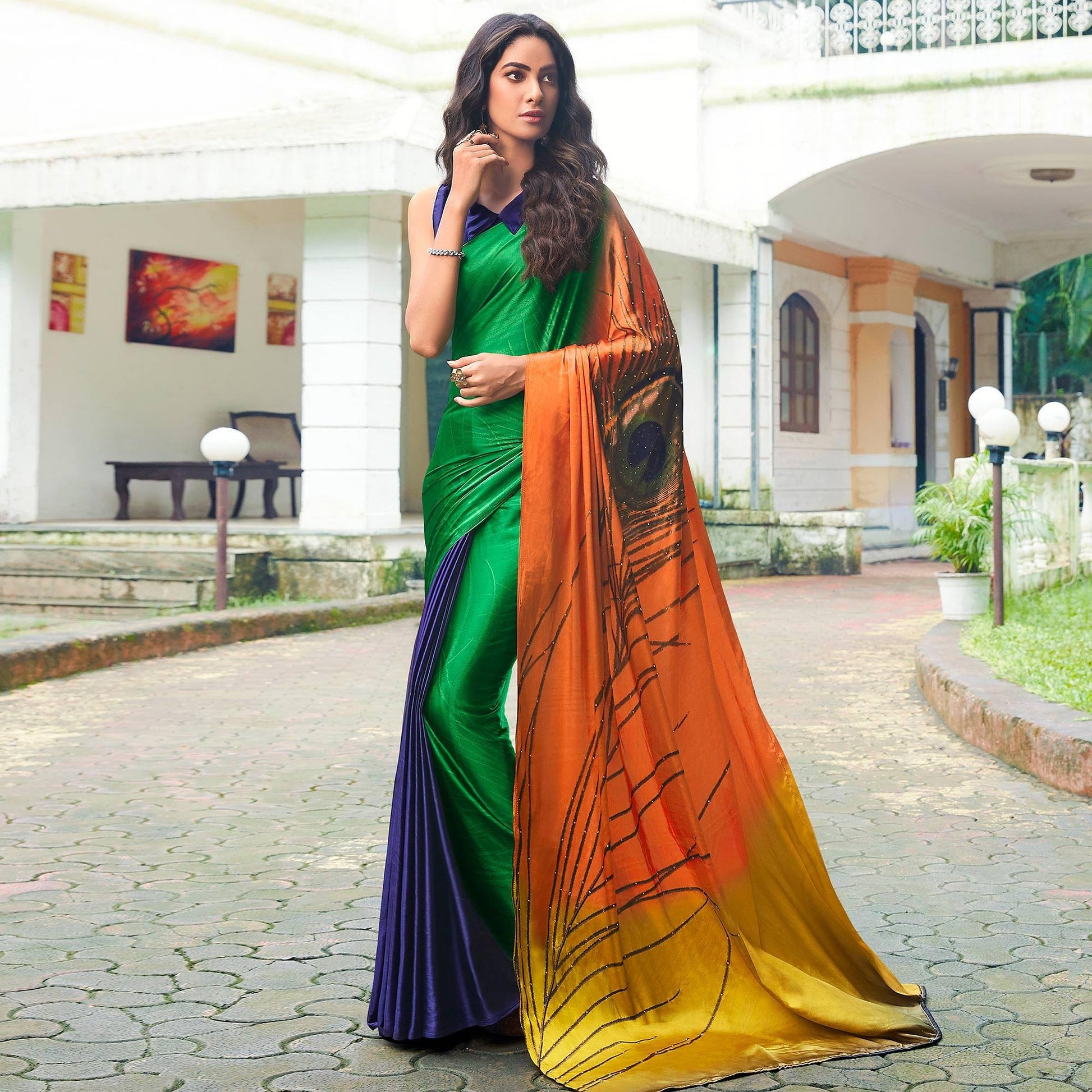 Entrancing Multi Colored Party Wear Printed Silk Saree