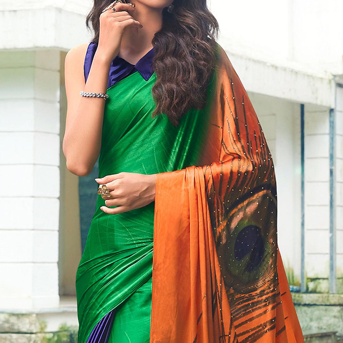 Entrancing Multi Colored Party Wear Printed Silk Saree