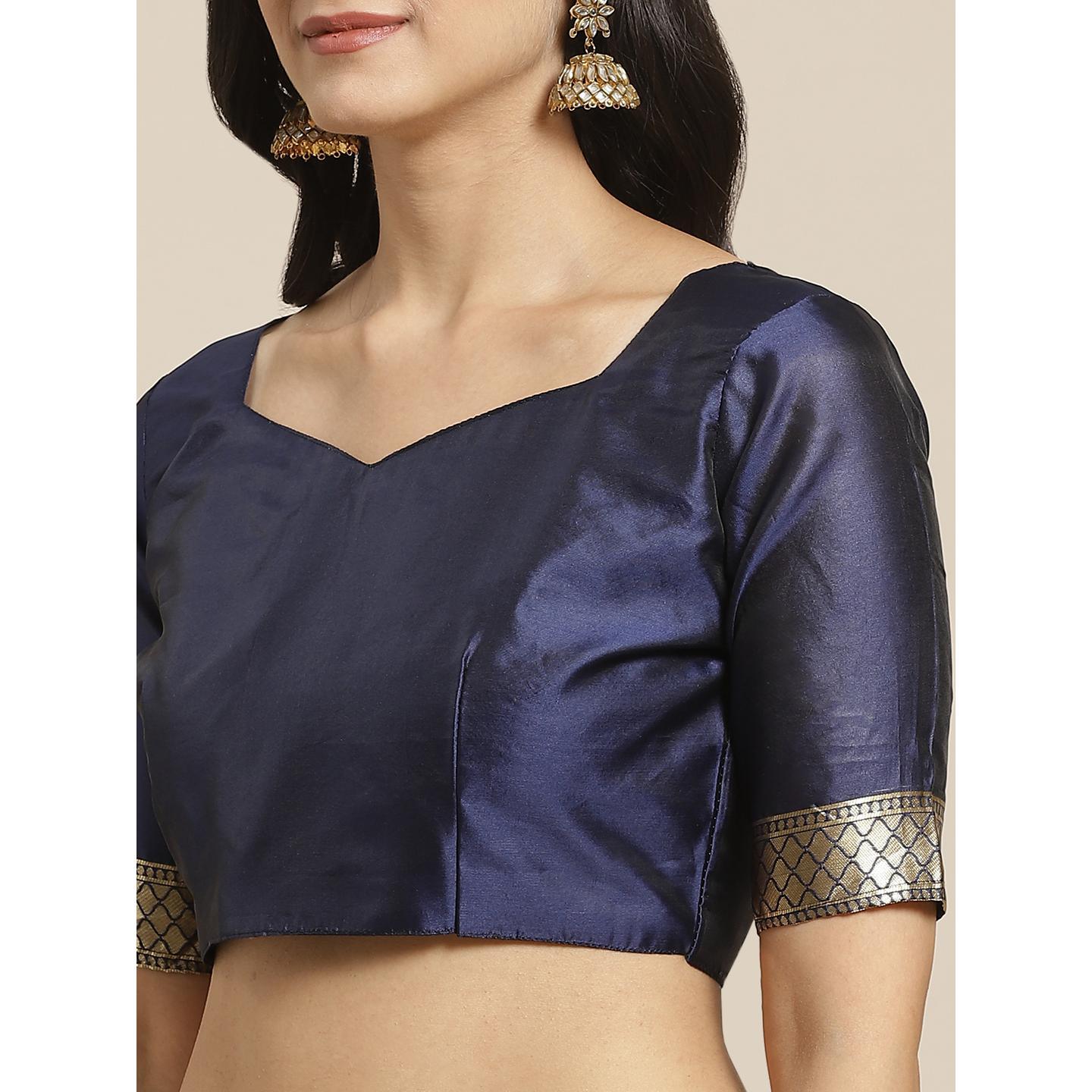 Entrancing Navy Blue Colored Festive Wear Woven Silk Saree