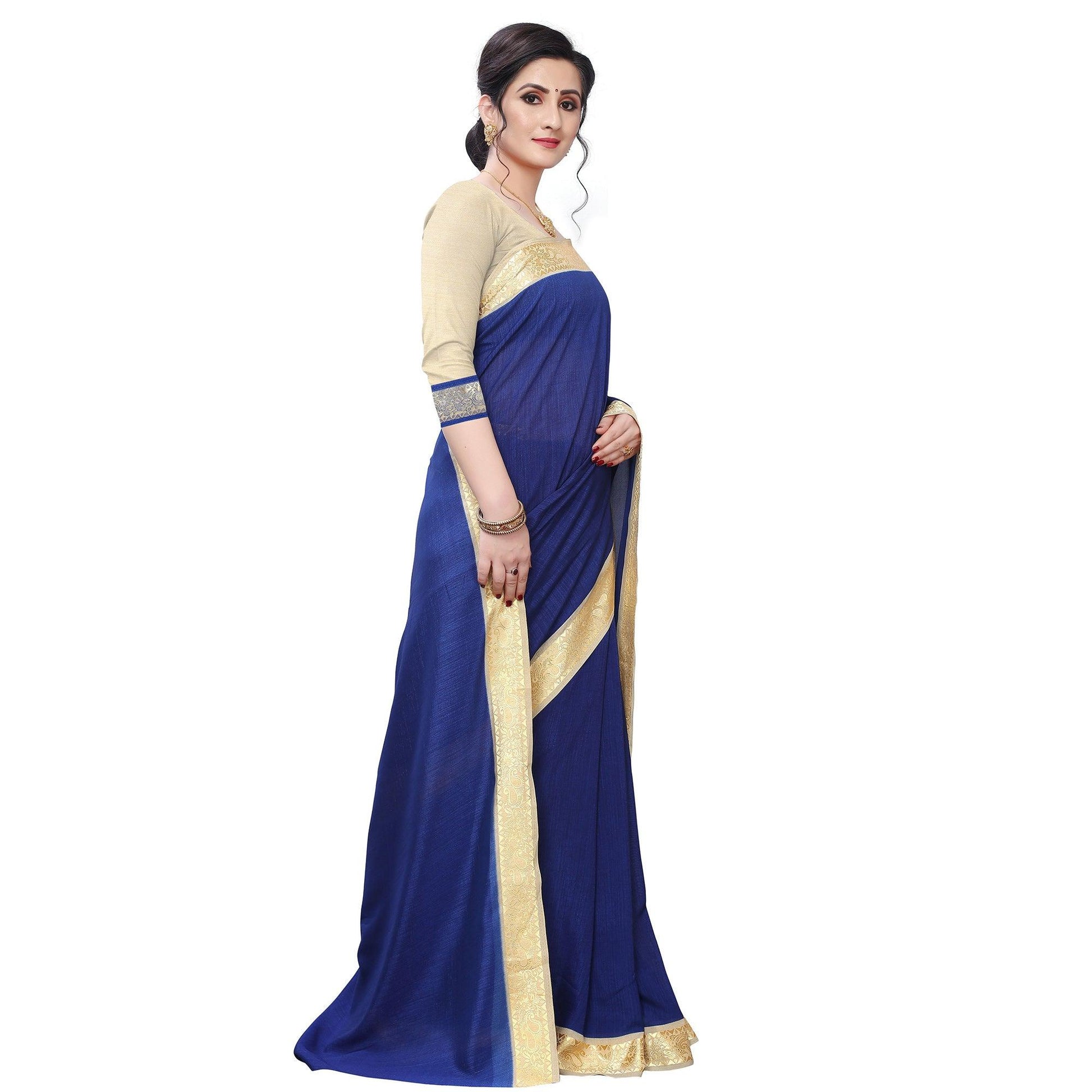 Entrancing Navy Blue Colored Festive Wear Woven Vichitra Silk Saree