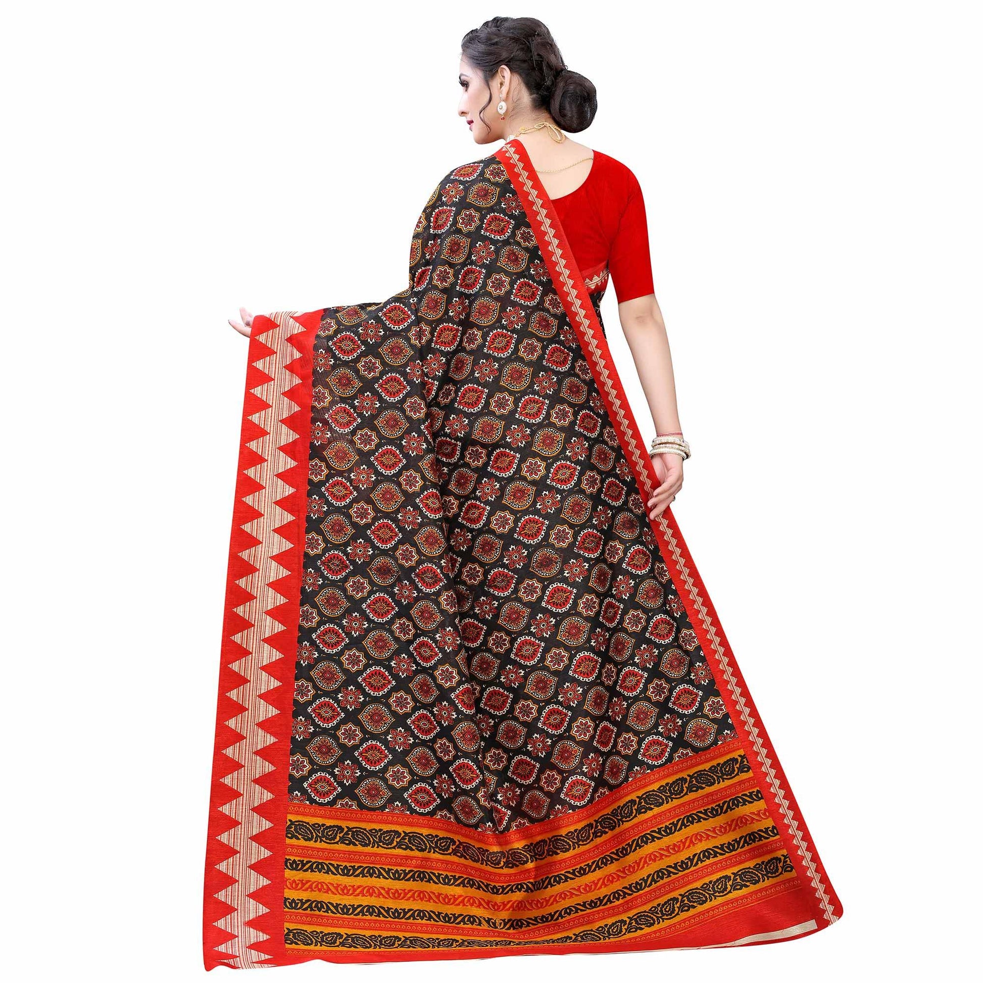 Entrancing Navy Blue - Peach Colored Casual Wear Printed Art Silk Saree
