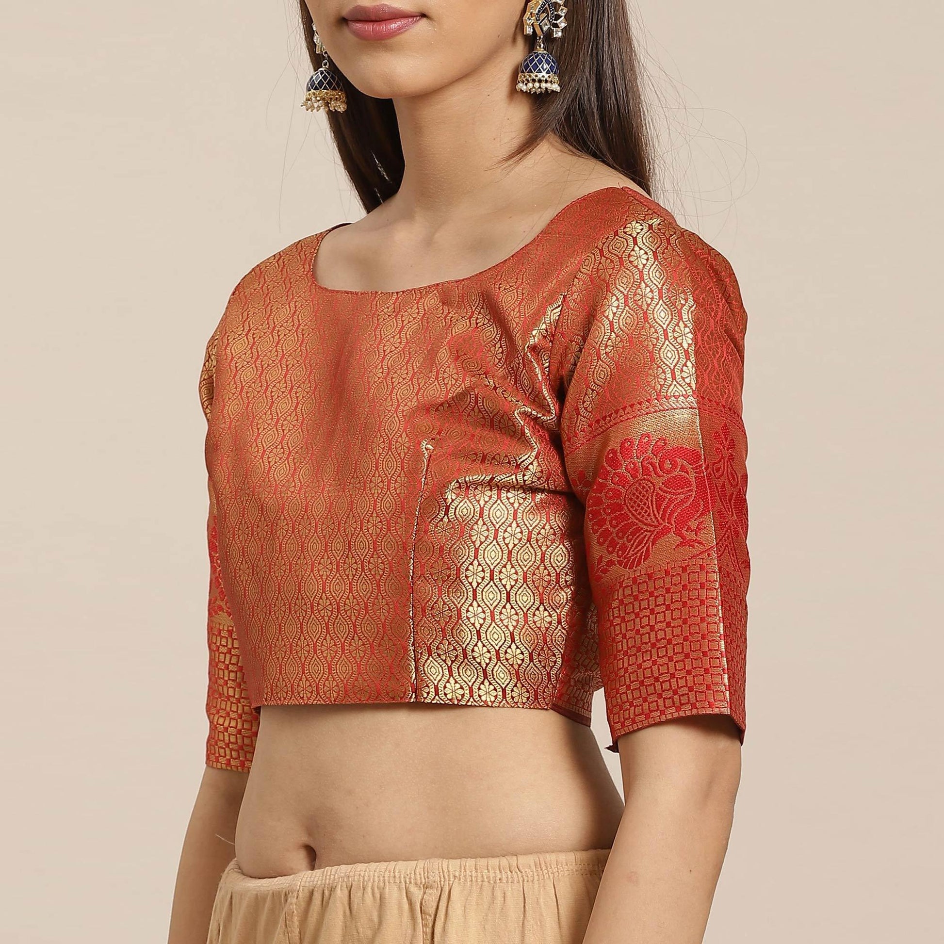 Entrancing Navy Blue - Red Colored Festive Wear Woven Silk Blend Saree