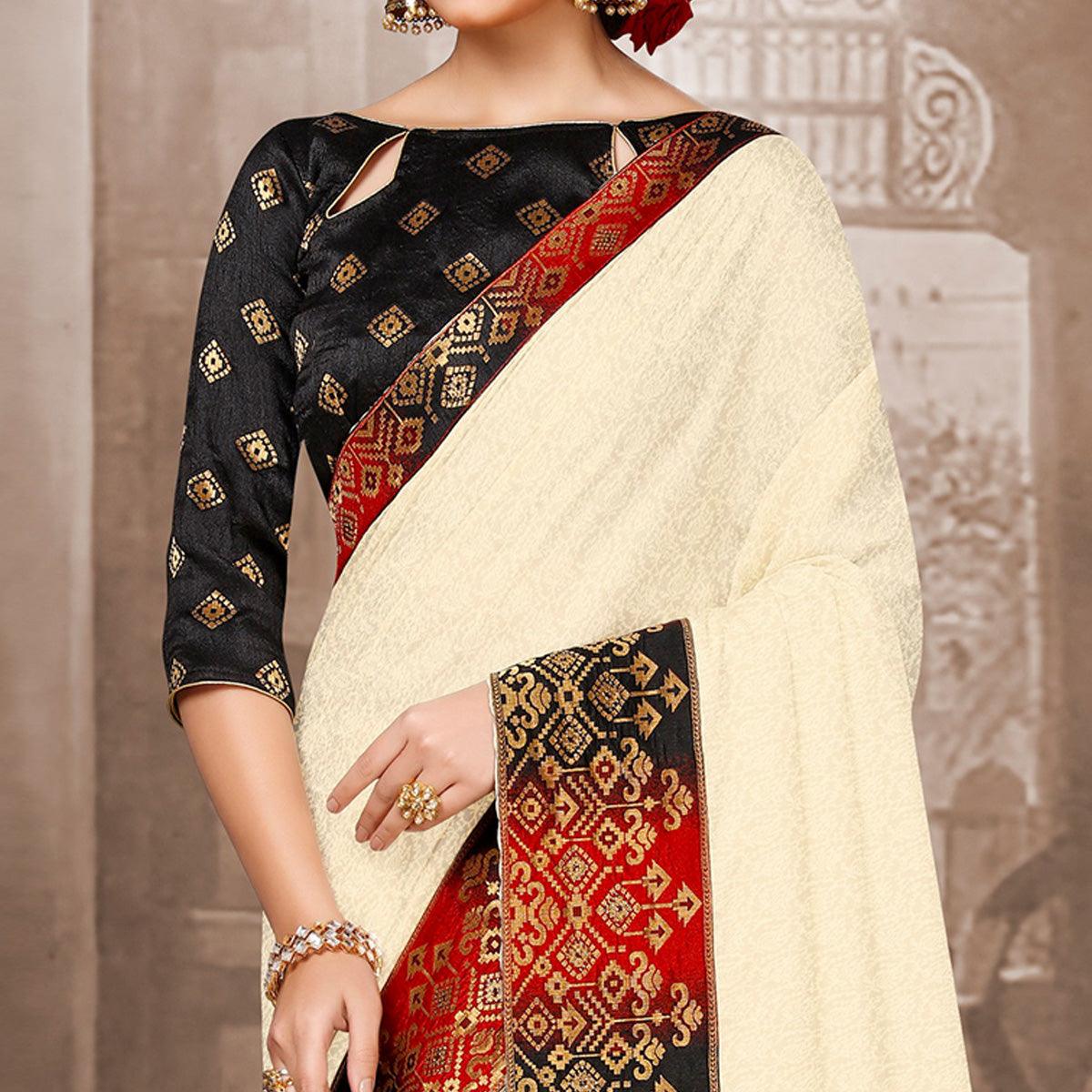 Entrancing Offwhite Colored Festive Wear Woven Silk Saree