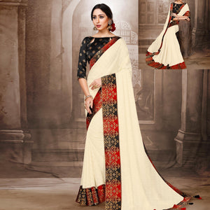 Entrancing Offwhite Colored Festive Wear Woven Silk Saree