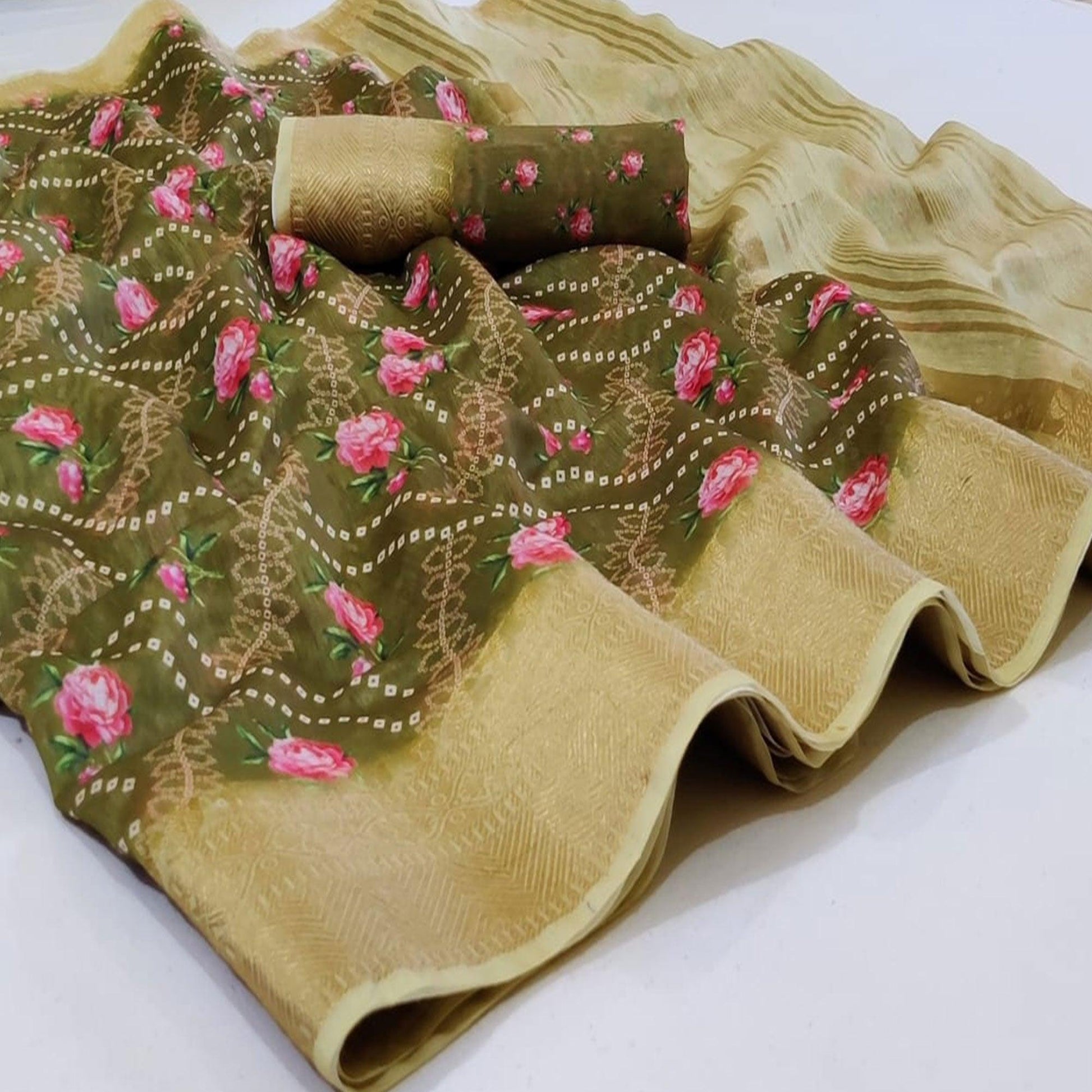 Entrancing Olive Green Colored Festive Wear Woven Banarasi Silk Saree