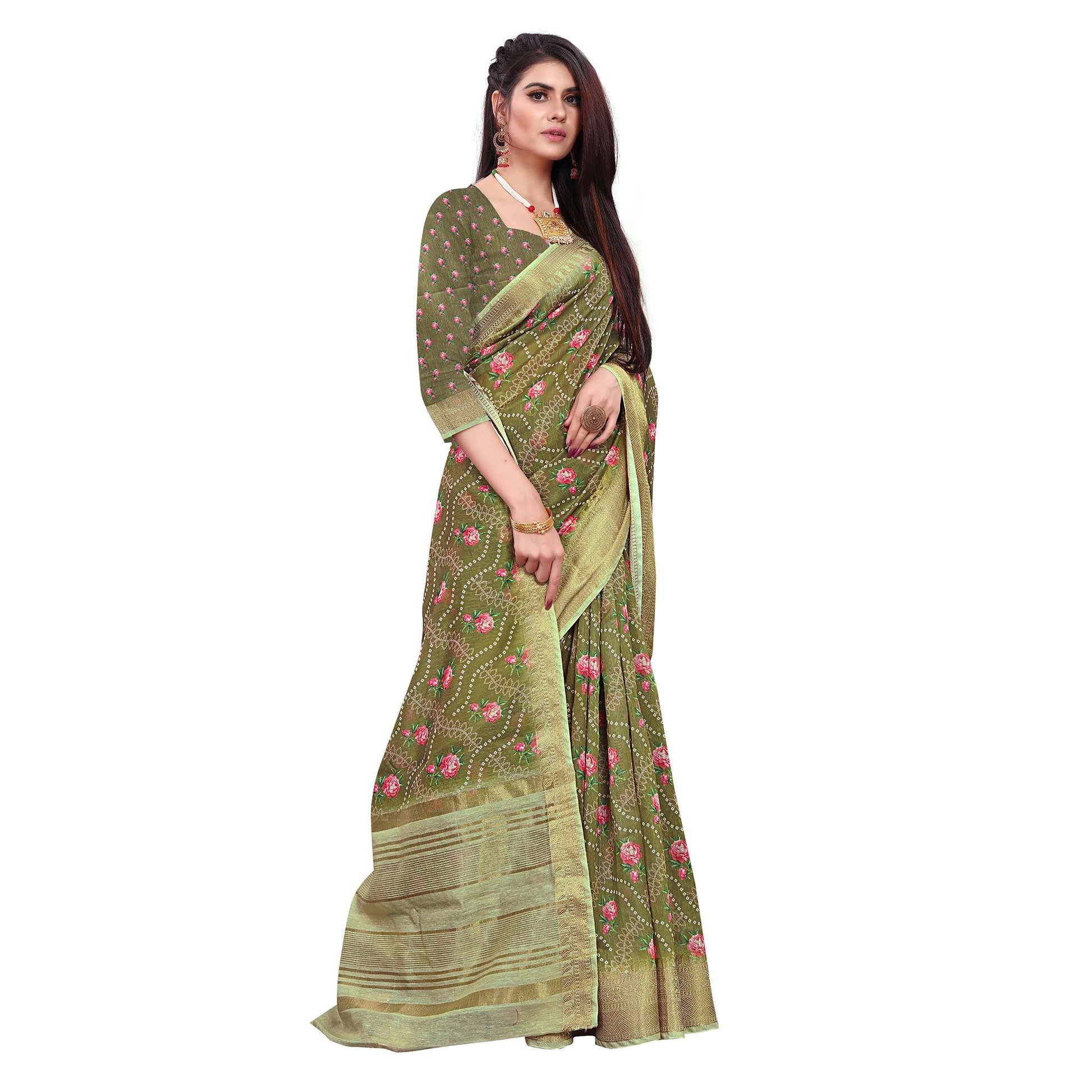 Entrancing Olive Green Colored Festive Wear Woven Banarasi Silk Saree