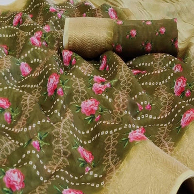 Entrancing Olive Green Colored Festive Wear Woven Banarasi Silk Saree