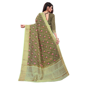 Entrancing Olive Green Colored Festive Wear Woven Banarasi Silk Saree
