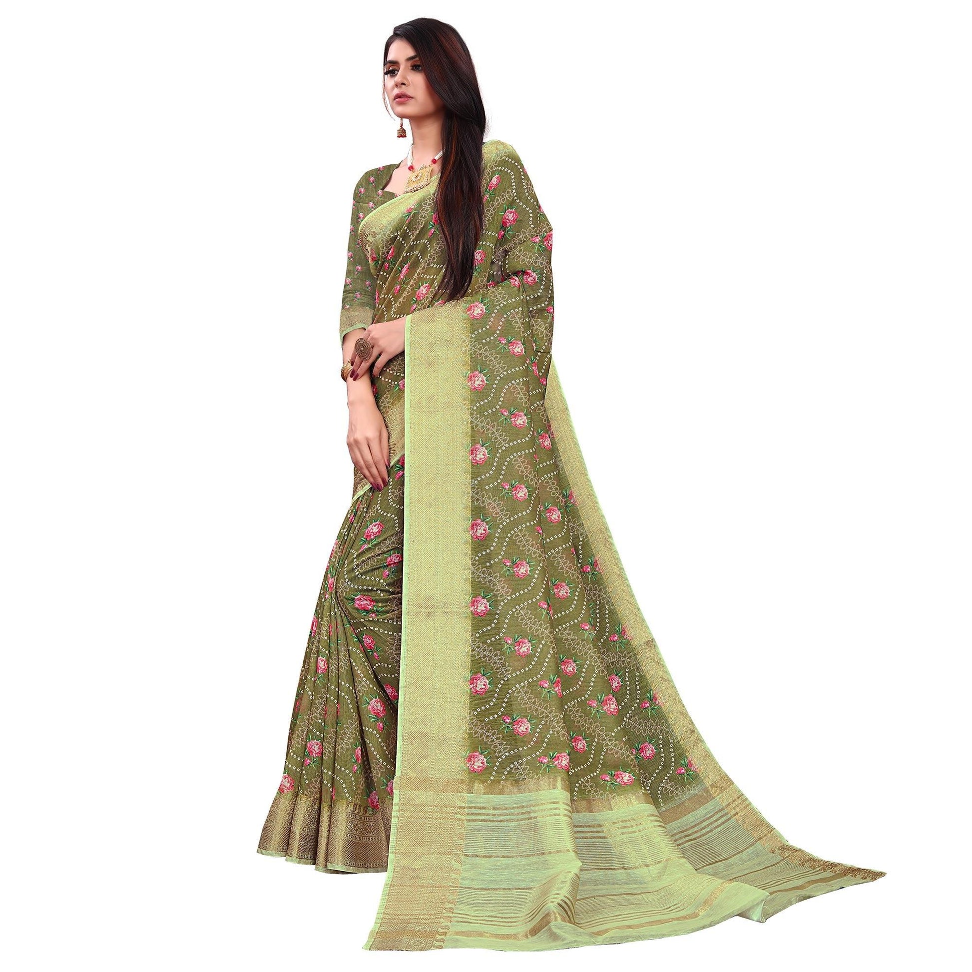 Entrancing Olive Green Colored Festive Wear Woven Banarasi Silk Saree