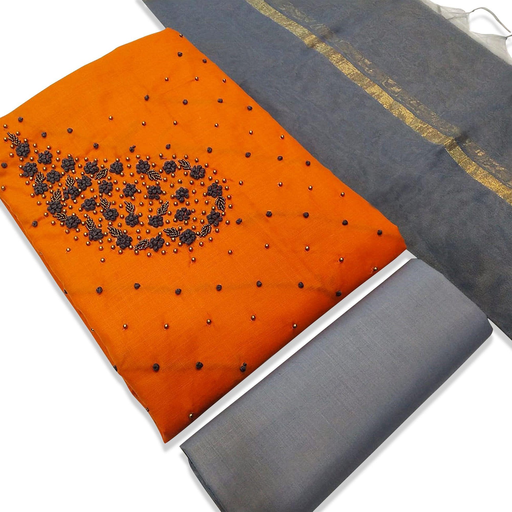 Entrancing Orange Colored Casual Wear Embroidered Modal Dress Material