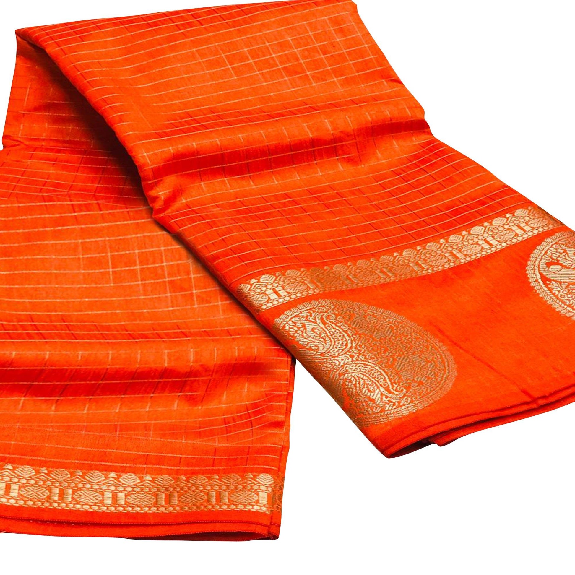Entrancing Orange Colored Festive Wear Woven Silk Saree