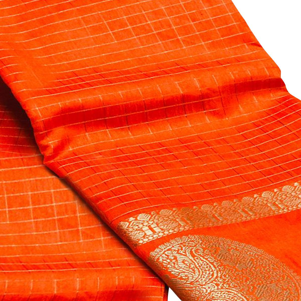 Entrancing Orange Colored Festive Wear Woven Silk Saree