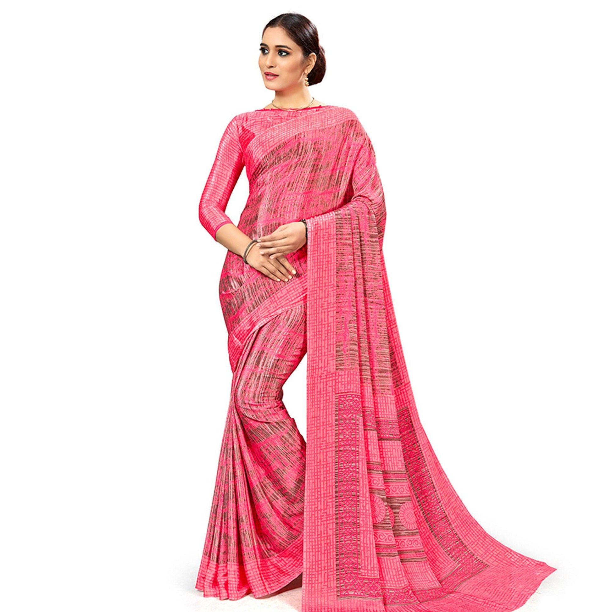 Entrancing Pink Colored Casual Wear Printed Crepe Saree
