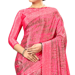 Entrancing Pink Colored Casual Wear Printed Crepe Saree