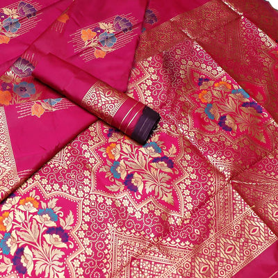 Entrancing Pink Colored Festive Wear Woven Banarasi Silk Saree