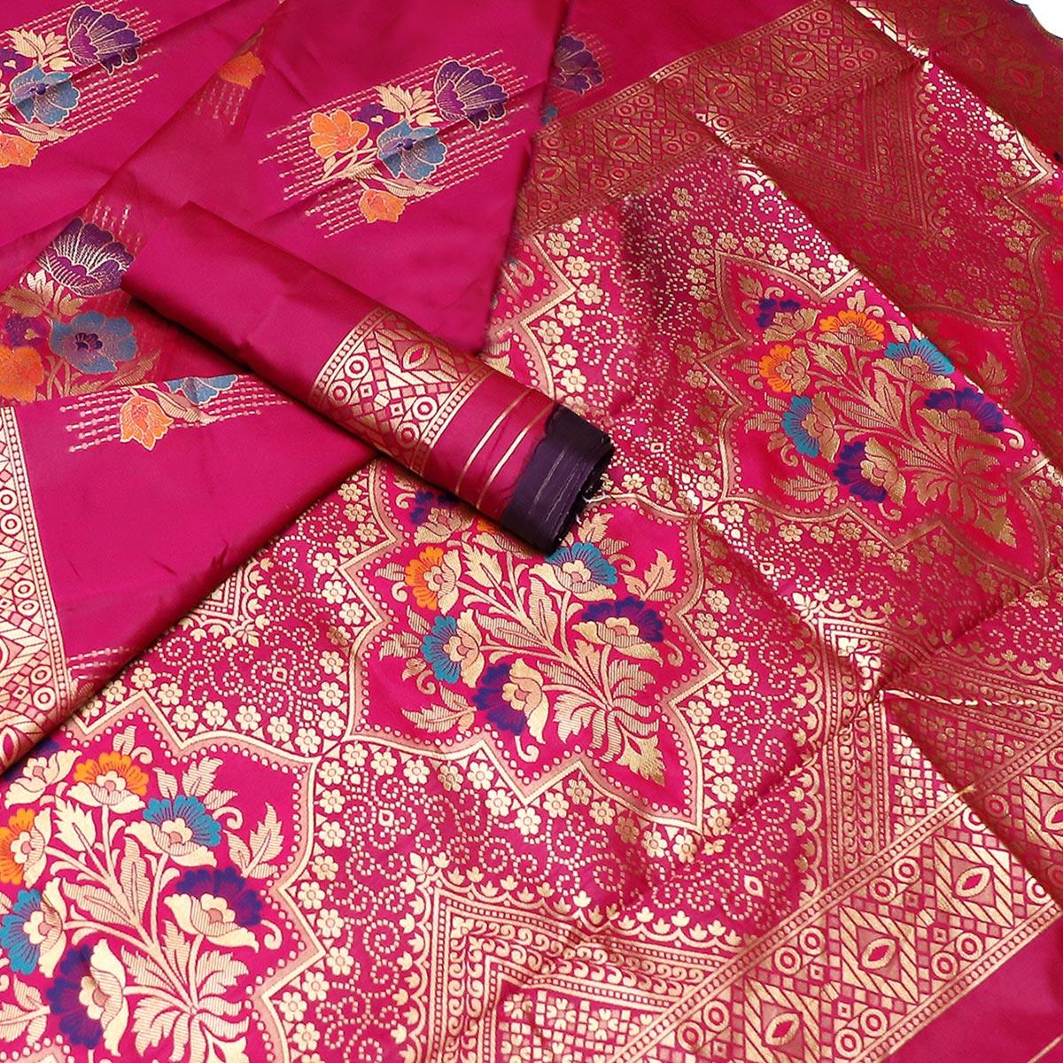 Entrancing Pink Colored Festive Wear Woven Banarasi Silk Saree