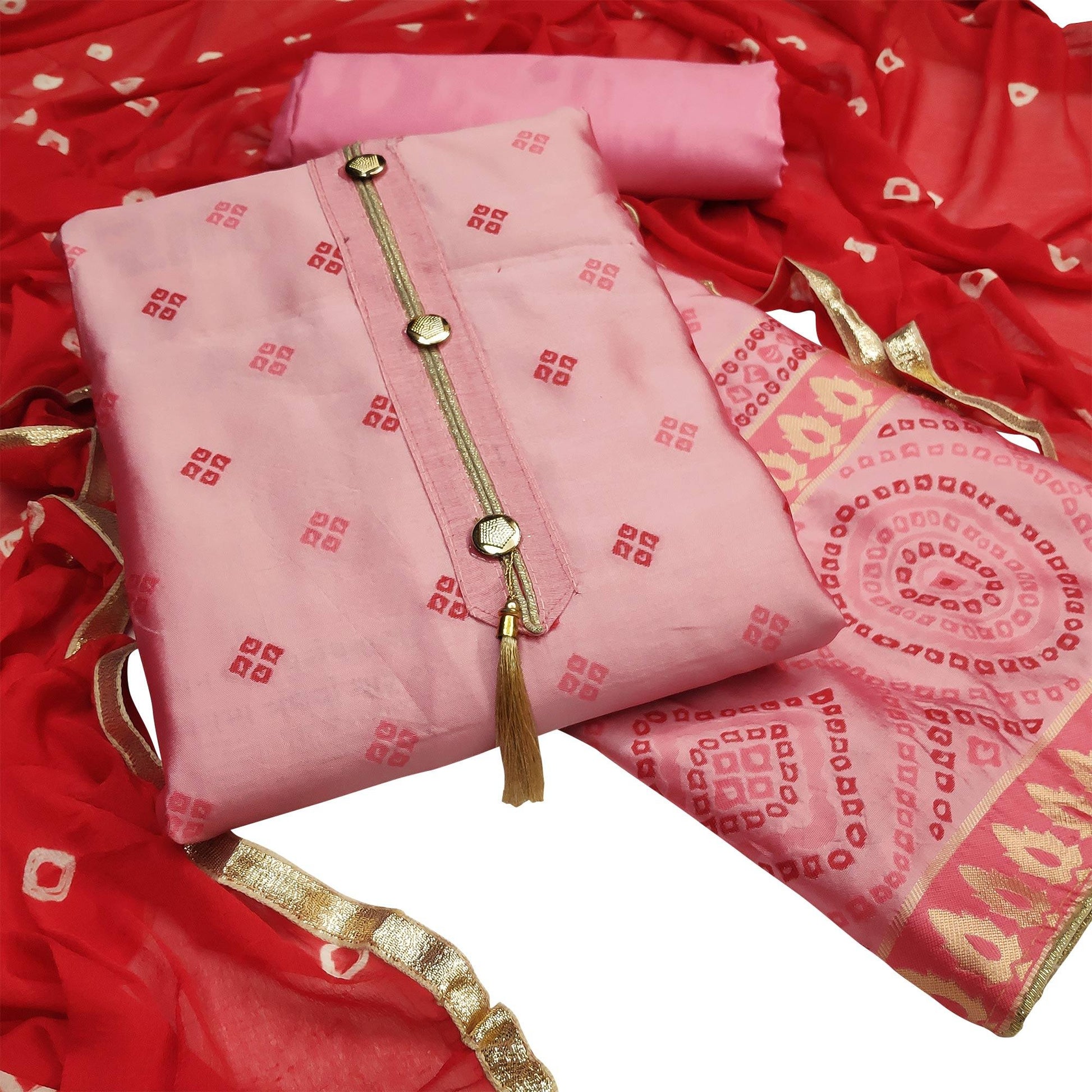 Entrancing Pink Colored Festive Wear Woven Heavy Banarasi Silk Dress Material