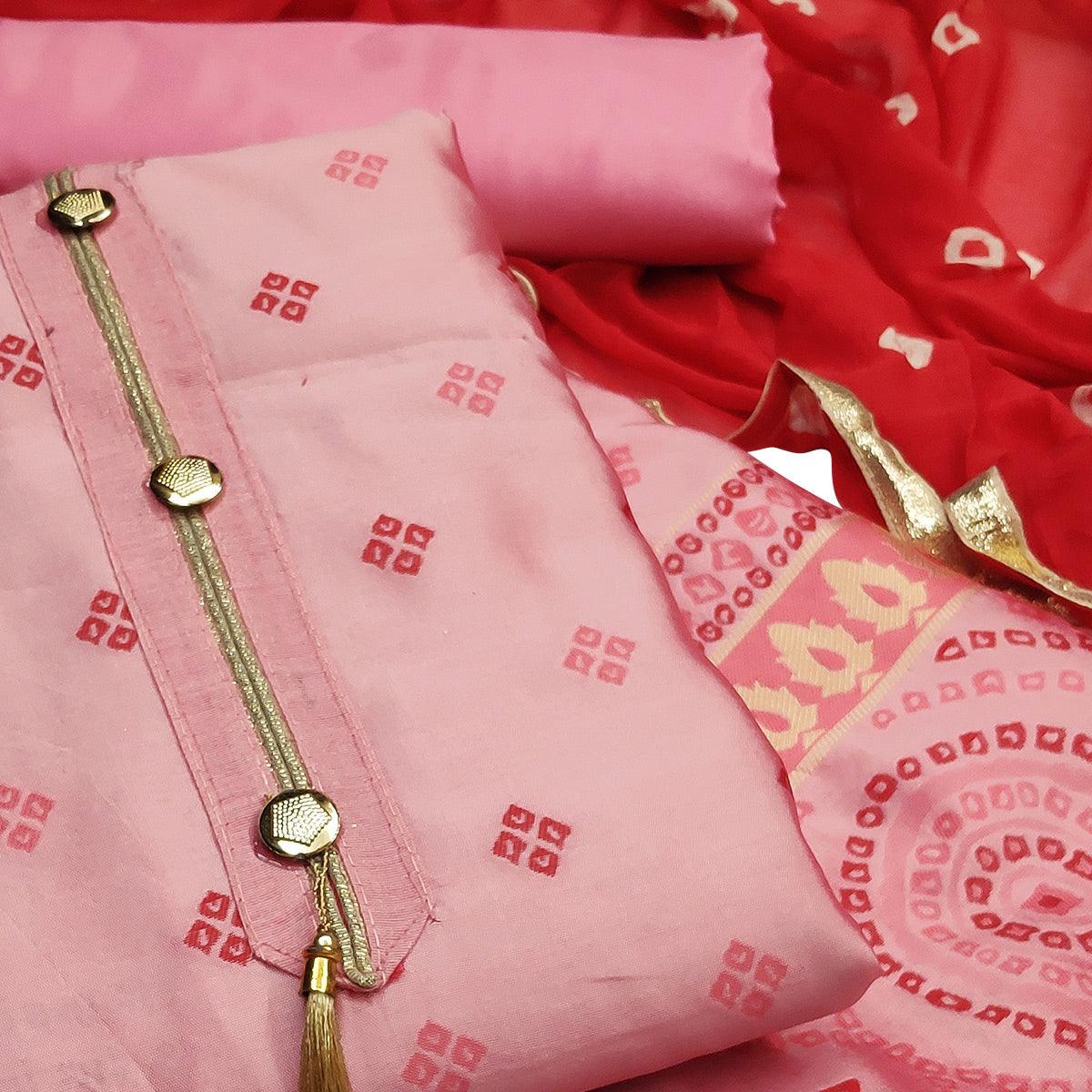 Entrancing Pink Colored Festive Wear Woven Heavy Banarasi Silk Dress Material