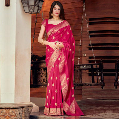 Entrancing Pink Coloured Partywear Woven Silk Saree