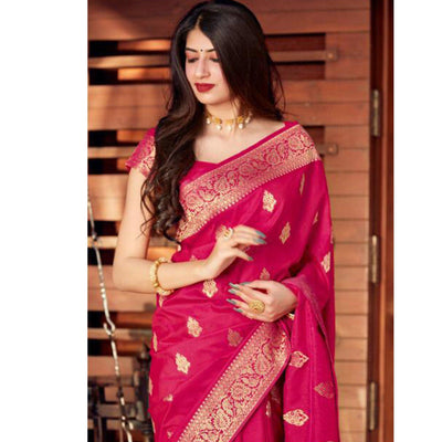 Entrancing Pink Coloured Partywear Woven Silk Saree