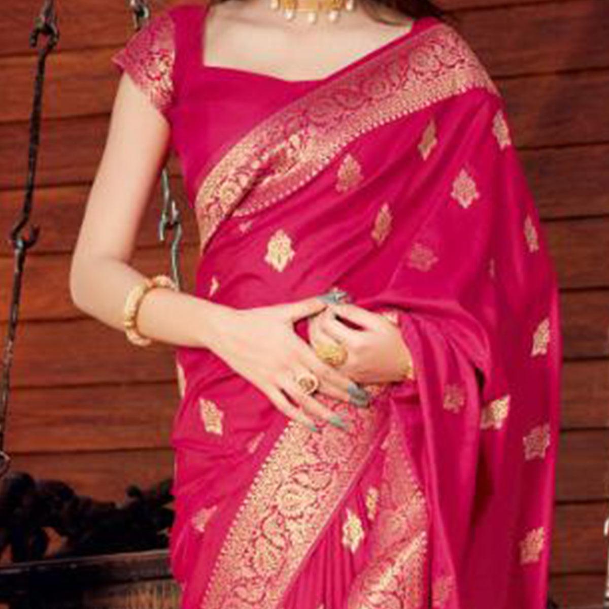 Entrancing Pink Coloured Partywear Woven Silk Saree