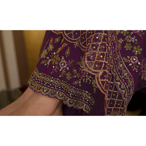 Entrancing Purple Coloured Partywear Embroidered Pure Georgette Palazzo Suit