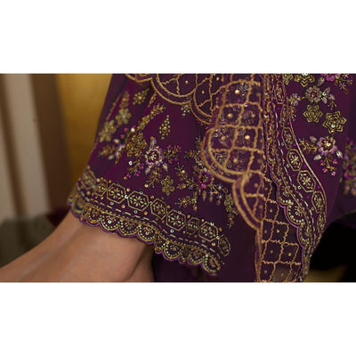 Entrancing Purple Coloured Partywear Embroidered Pure Georgette Palazzo Suit