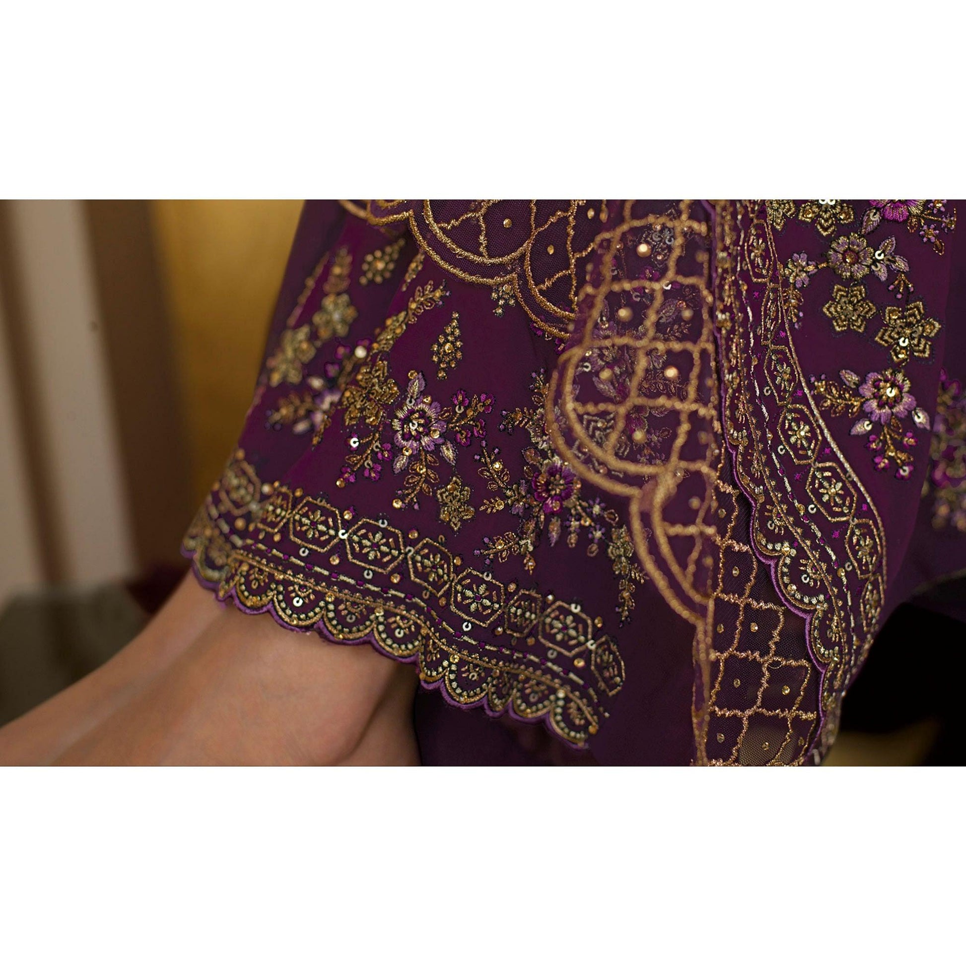Entrancing Purple Coloured Partywear Embroidered Pure Georgette Palazzo Suit