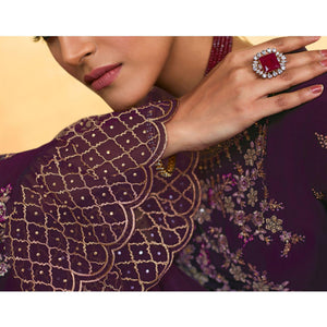 Entrancing Purple Coloured Partywear Embroidered Pure Georgette Palazzo Suit