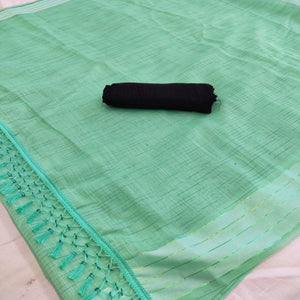 Entrancing Rama Colored Casual Wear Solid Cotton Saree