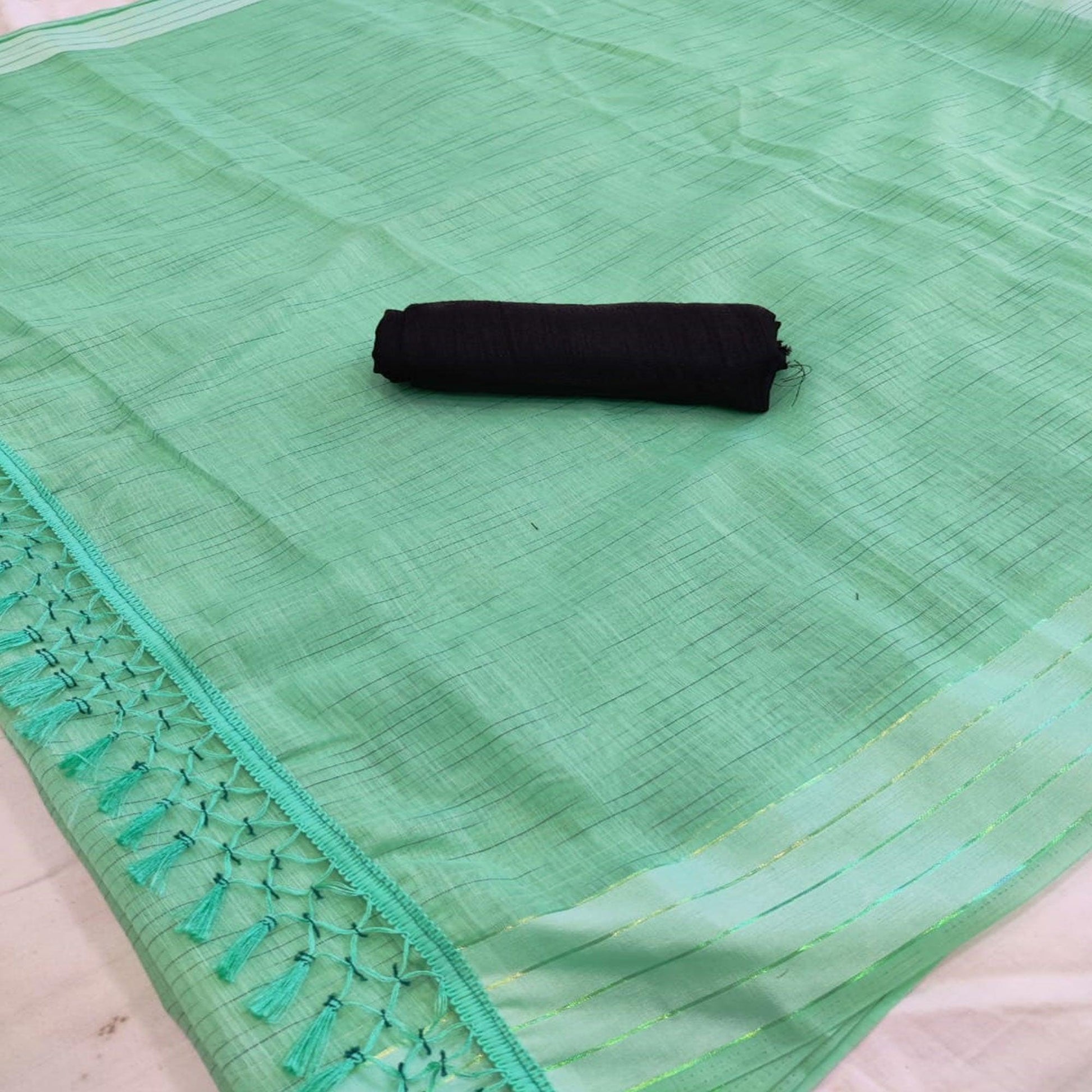 Entrancing Rama Colored Casual Wear Solid Cotton Saree