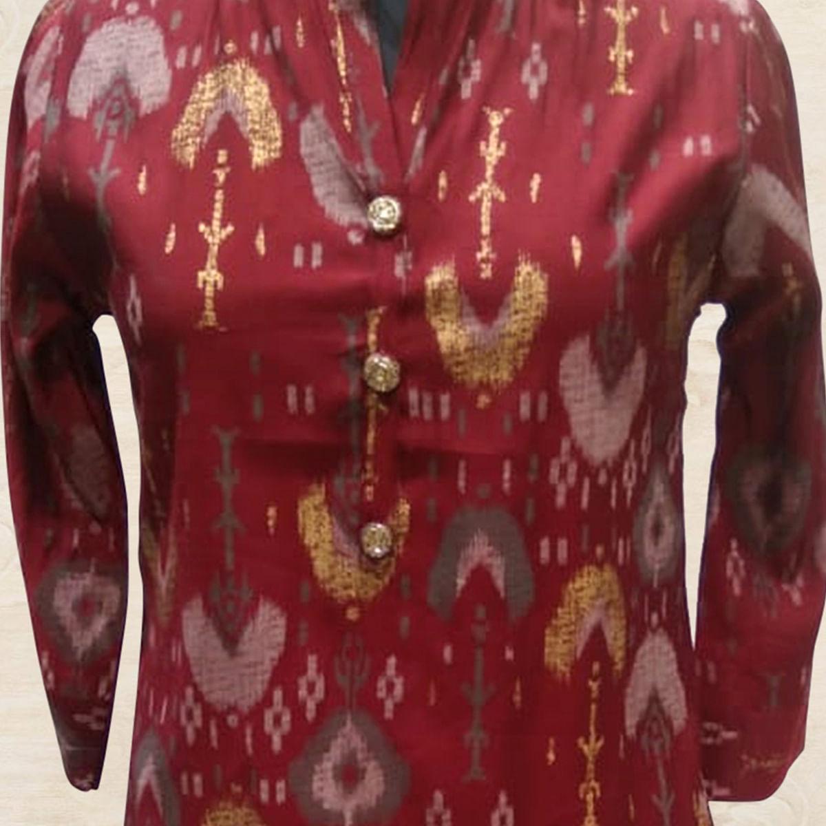 Entrancing Red Colored Casual Wear Printed Cotton Kurti