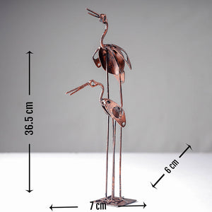 Bird Crane Mother with Child - Handmade Recycled Metal Sculpture by Debabrata Ruidas