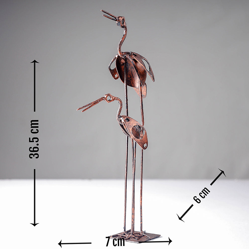 Bird Crane Mother with Child - Handmade Recycled Metal Sculpture by Debabrata Ruidas