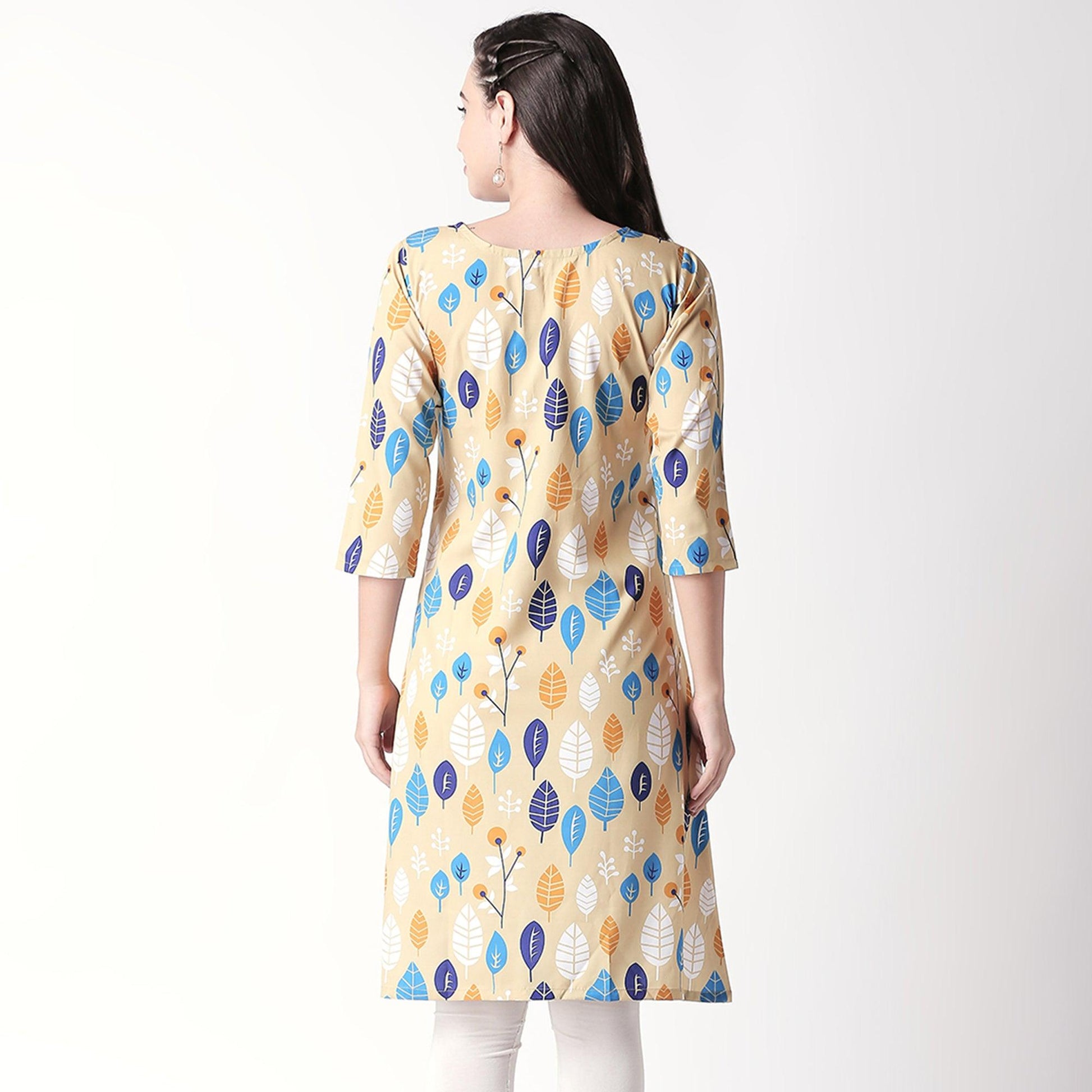 Ethnic Beige Colored Casual Wear Printed Crepe Kurti