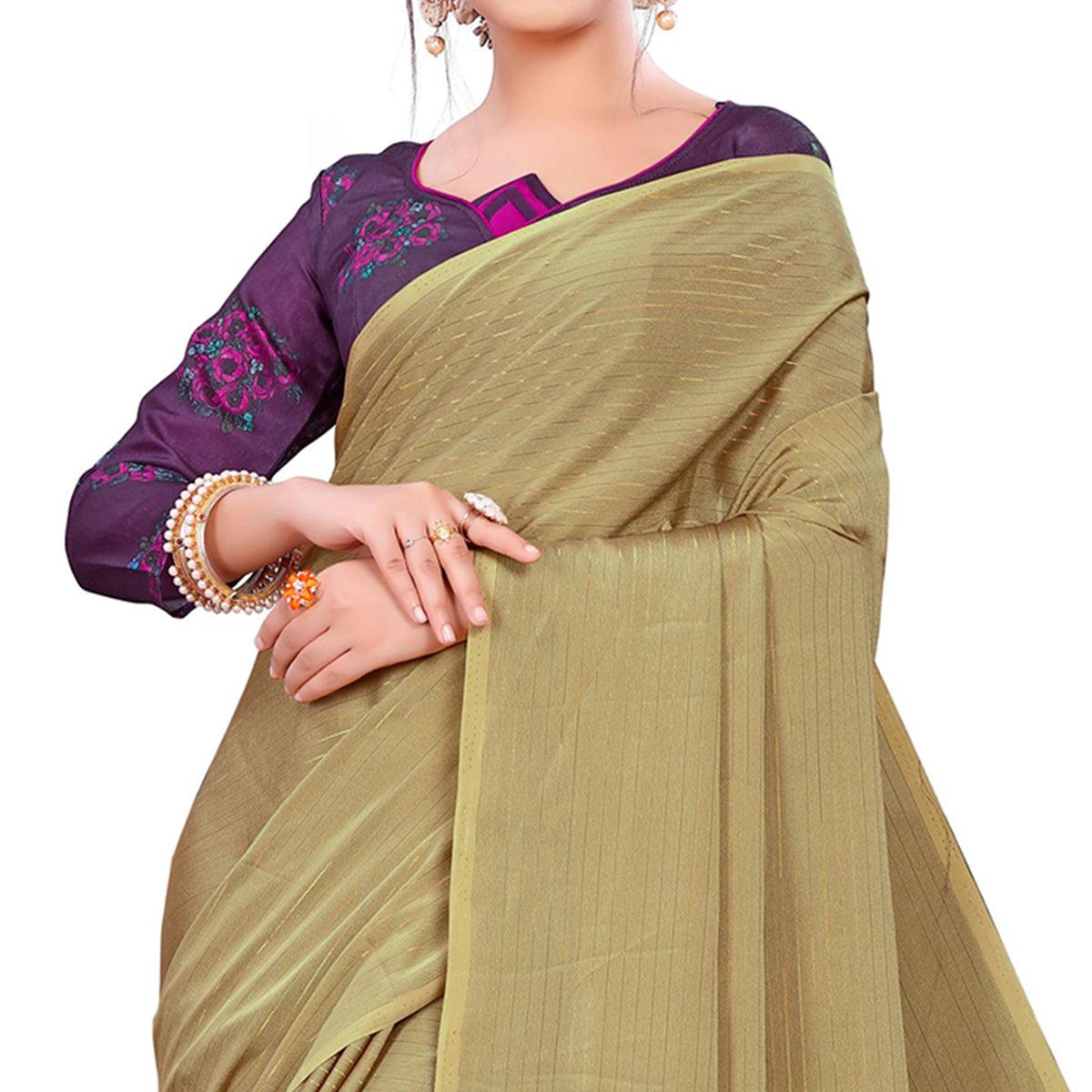 Ethnic Beige Colored Party Wear Printed Georgette Saree With Tassels