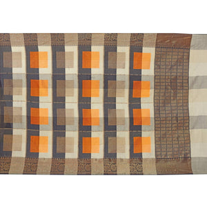Ethnic Beige-Orange Colored Casual Printed Pure Cotton Jacquard Saree