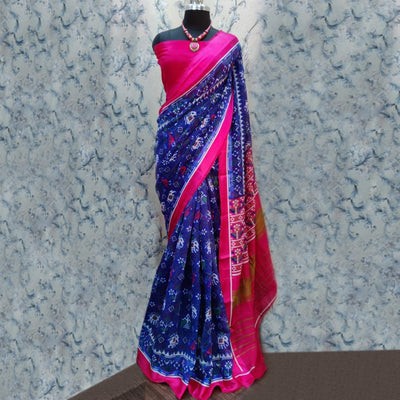 Ethnic Blue Colored Casual Wear Printed Cotton Saree