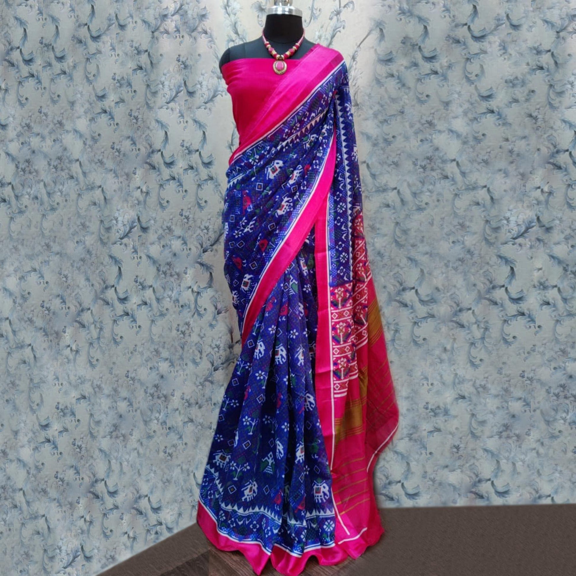Ethnic Blue Colored Casual Wear Printed Cotton Saree