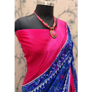 Ethnic Blue Colored Casual Wear Printed Cotton Saree
