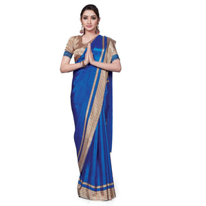 Ethnic Blue Colored Casual Wear Printed Crepe Saree