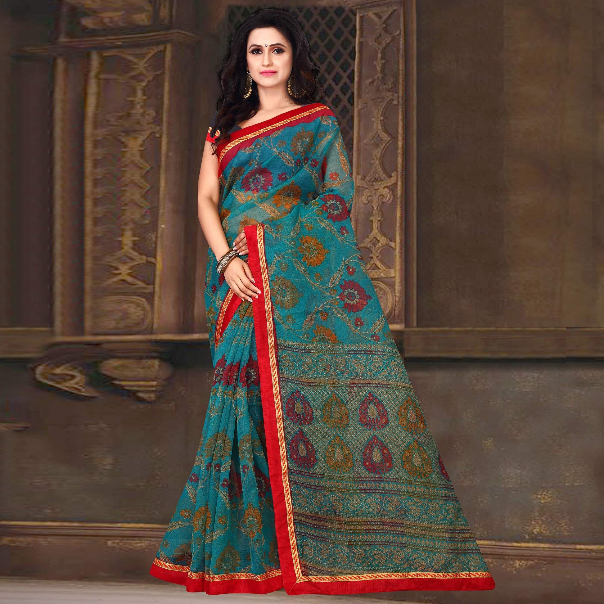 Ethnic Blue Colored Casual Wear Printed Silk Saree