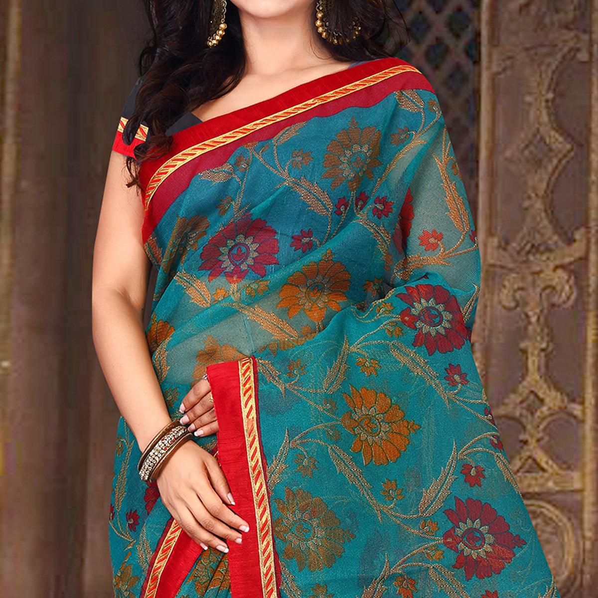 Ethnic Blue Colored Casual Wear Printed Silk Saree