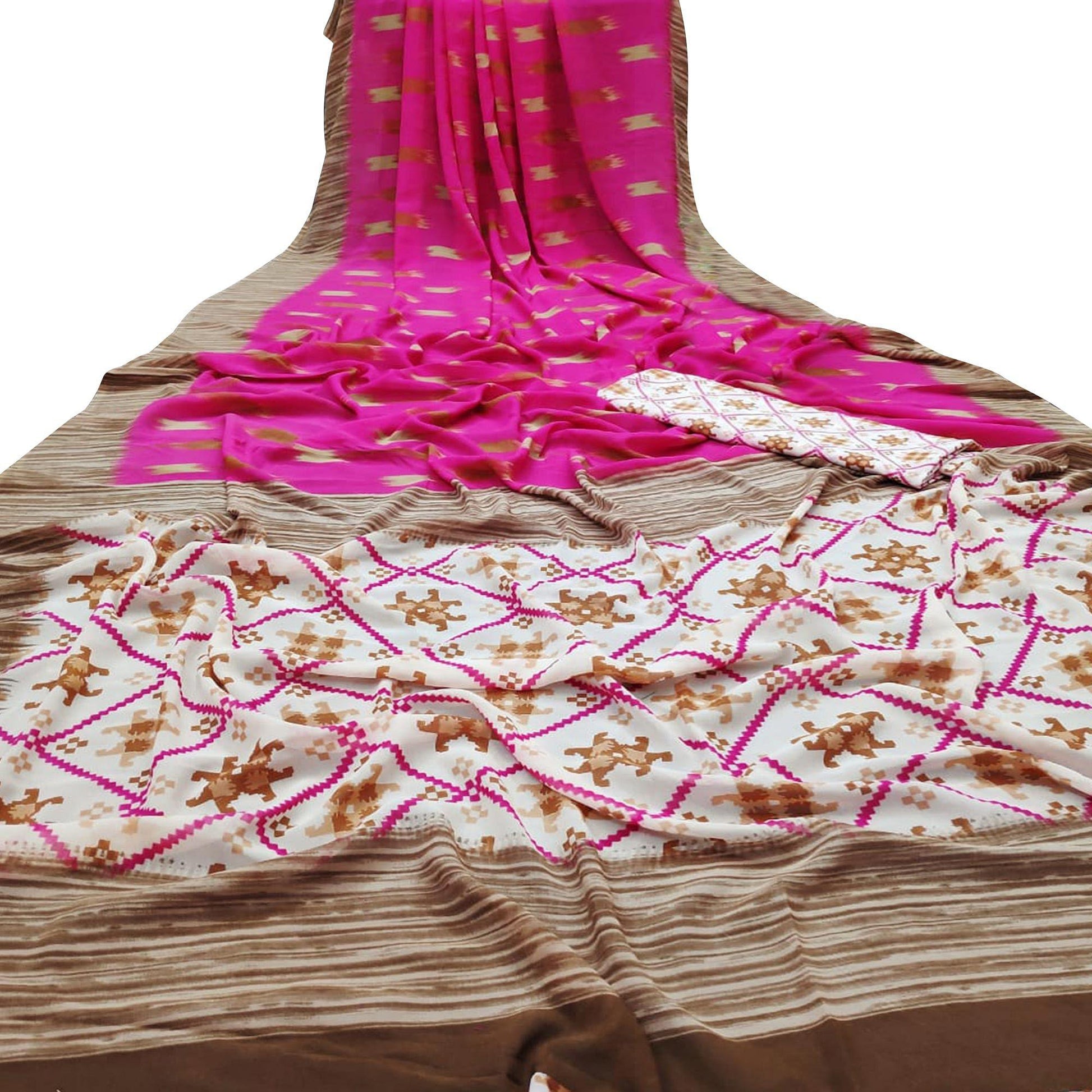 Ethnic Dark Pink Colored Casual Wear Mill Printed Georgette Saree