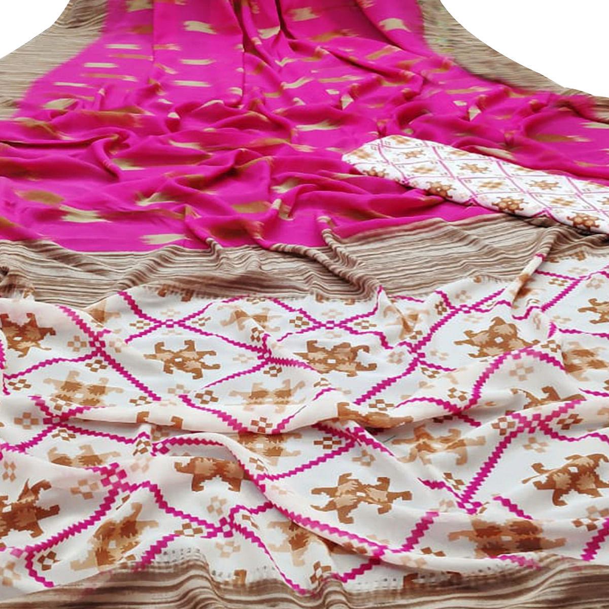 Ethnic Dark Pink Colored Casual Wear Mill Printed Georgette Saree