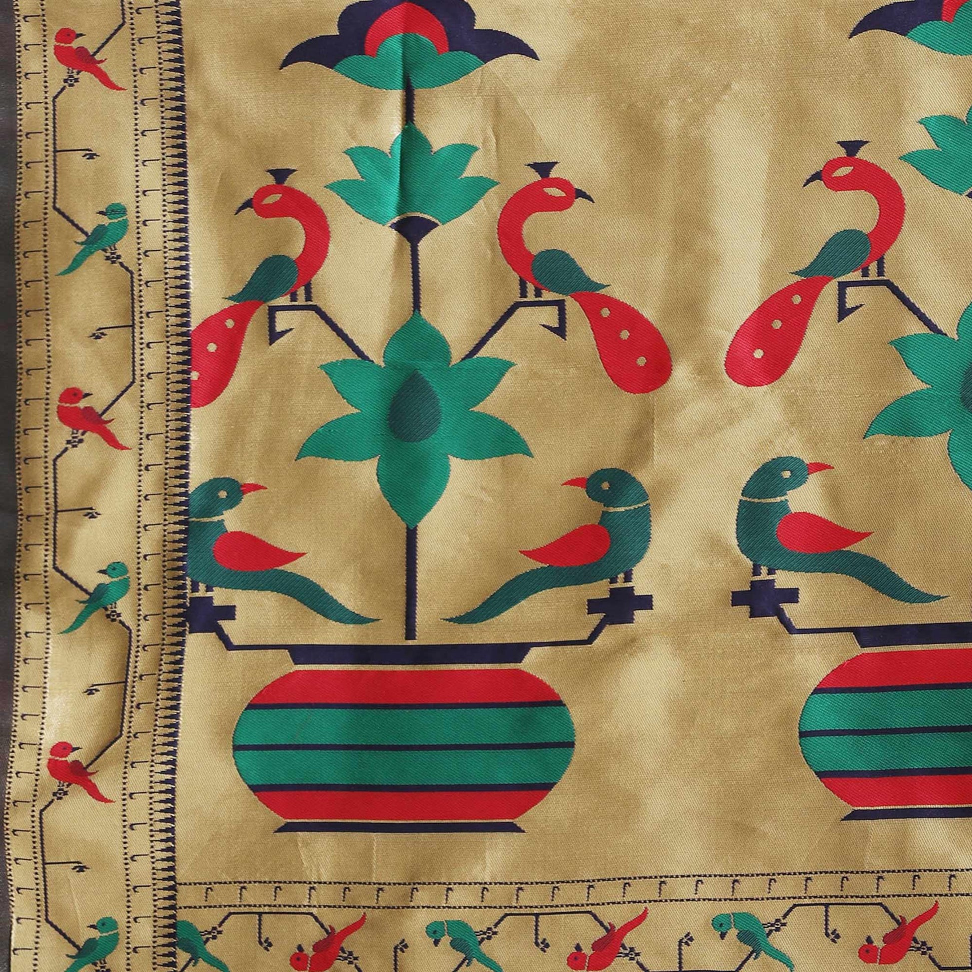 Ethnic Gold-Navy Blue Colored Festive Wear Woven Silk Blend Saree